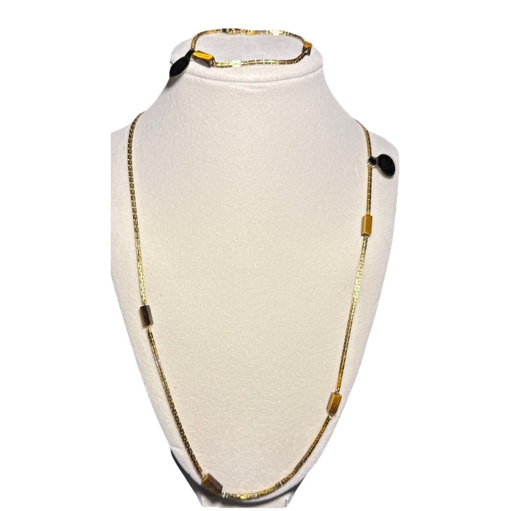Park Lane Gold Tone and Tiger's‎ Eye Chain Necklace & Bracelet Set Vtg J-5J